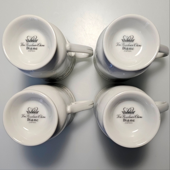 Diane by Fine China of Japan Blue Flower Scrolls - Set of 4 Footed Coffee Cups - Picture 14 of 16